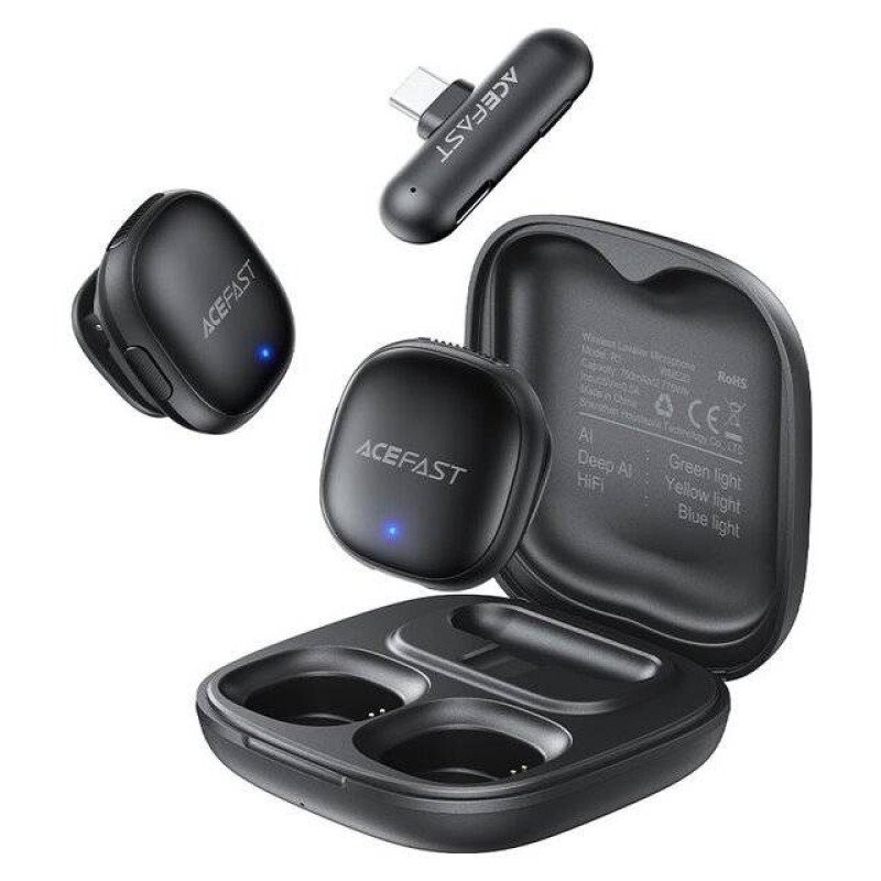 Acefast R1 Dual Wireless Lavalier Mic 1 or 2 Mics (Black) Acefast R1 Dual Wireless Lavalier Mic 1 or 2 Mics (Black)