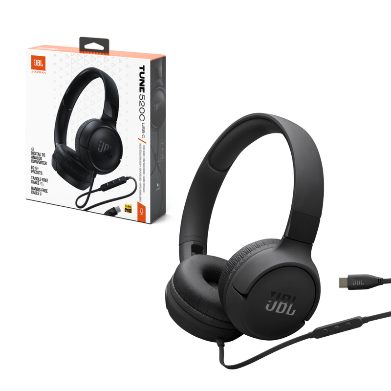 JBL Tune 520C USB-C Hi-Res Wired On-ear headphones - Black