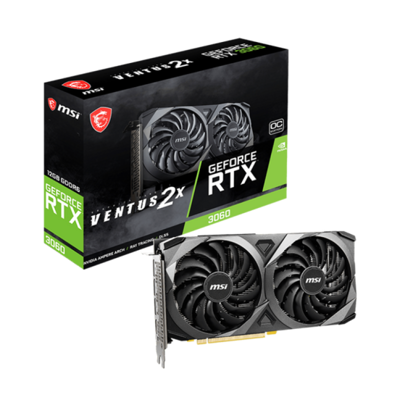 MSI GeForce RTX 3060 VENTUS 2X 12G OC – Ampere GPU, 12 GB GDDR6 15 Gbps, 1807 MHz Boost, Dual TORX Fan 3.0, 3× DP 1.4a & HDMI 2.1