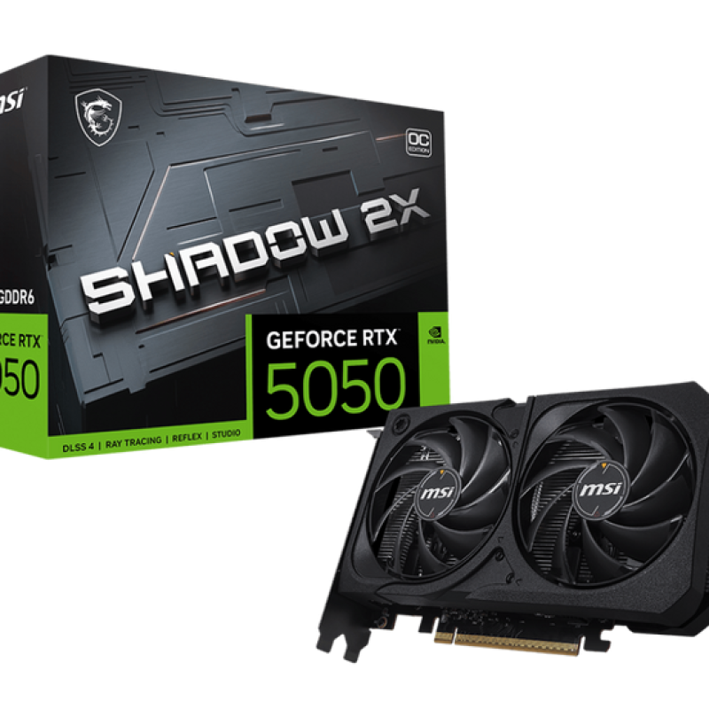 MSI GeForce RTX 5050 8G SHADOW 2X OC – 2560 CUDA Cores, 20 Gbps GDDR6, Boost 2617 MHz, Dual-Fan, PCIe 5.0, 130 W