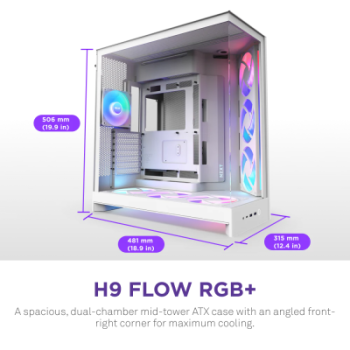 NZXT H9 FLOW RGB+ DUAL-CHAMBER MID TOWER Airflow With CONTROL HUB White CASE