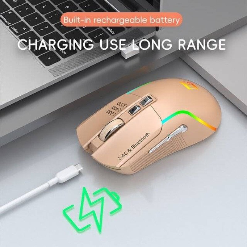 R8 1761 Wireless + Bluetooth Mouse (Pink)