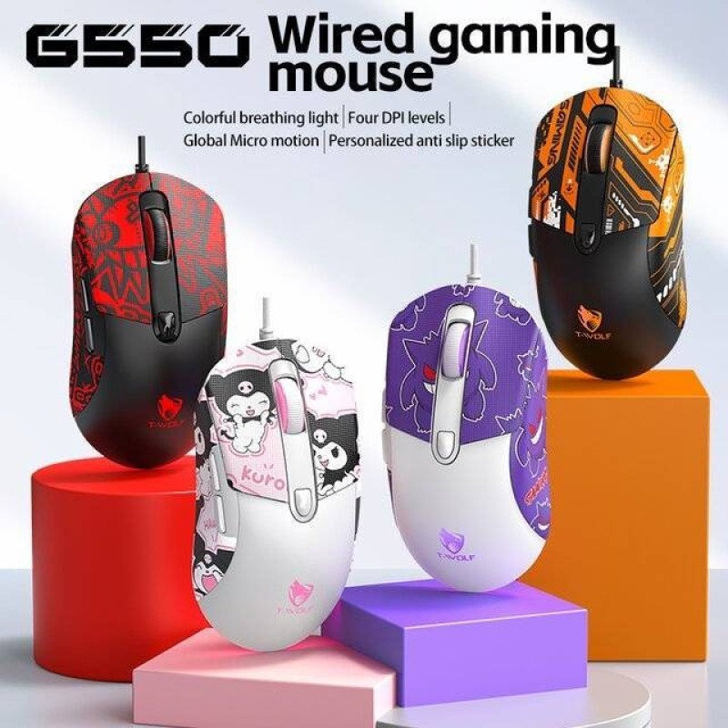 T‑Wolf G550 Wired Mouse (Black/Orange)